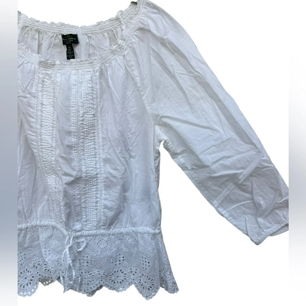 Ralph Lauren White Lace Trim Peasant Blouse Petite Medium - Picture 5 of 7